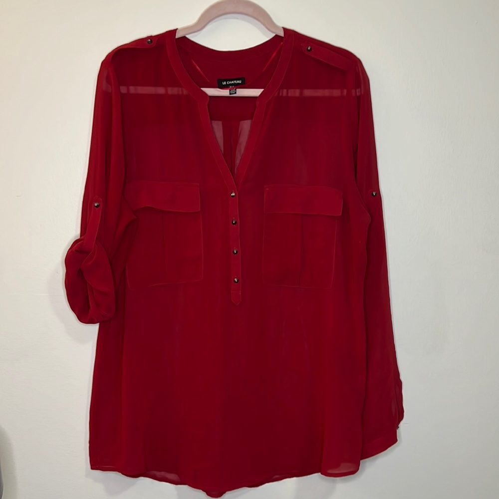Sheer red Le Chateau blouse